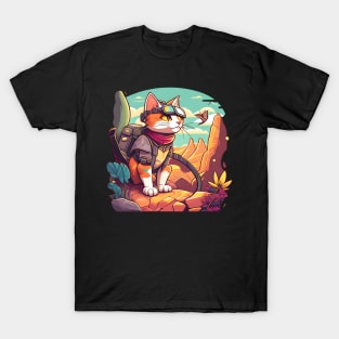 Happy Cute Adventure Cat Born to Explore - Cat Travel T-Shirt